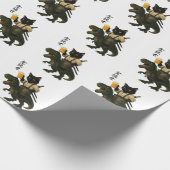 Samurai Cat with Beer & T-Rex | Retro Japanese Art Cadeaupapier (Hoek)