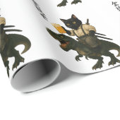 Samurai Cat with Beer & T-Rex | Retro Japanese Art Cadeaupapier (Rol Hoek)