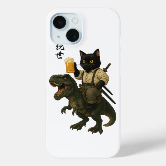 Samurai Cat with Beer & T-Rex | Retro Japanese Art Case-Mate iPhone Case (Achterkant)