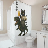 Samurai Cat with Beer & T-Rex | Retro Japanese Art Douchegordijn (In situ)