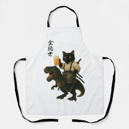 Samurai Cat with Beer & T-Rex | Retro Japanese Art Schort