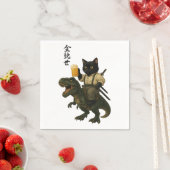 Samurai Cat with Beer & T-Rex | Retro Japanese Art Servet (Insitu)