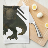 Samurai Cat with Beer & T-Rex | Retro Japanese Art Theedoek (Quarter Fold)