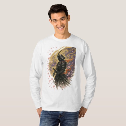 【Samurai Cherry Blossom Long Sleeve T-Shirt】 T-shirt (Voorkant volledig)
