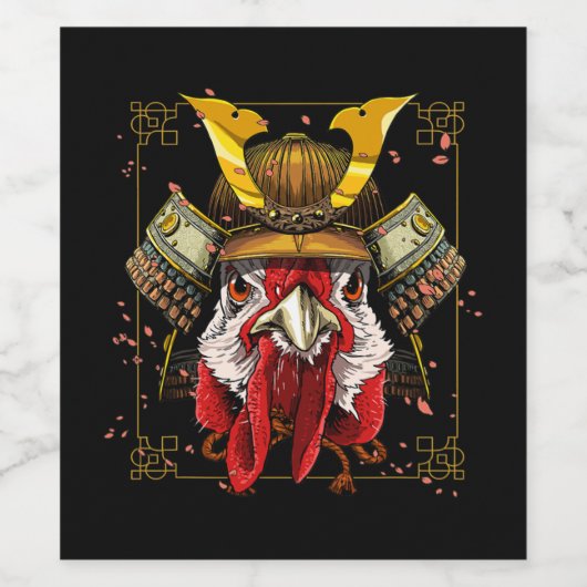 Samurai Chicken Warrior Samurai Lovers 135 Wijn Etiket (Enkel label)
