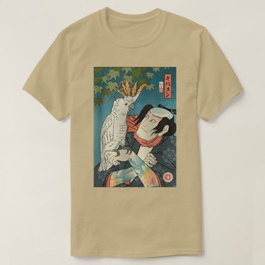 Samurai Cockato Parrot Ukiyoe Samurai T-shirt (Design voorkant)
