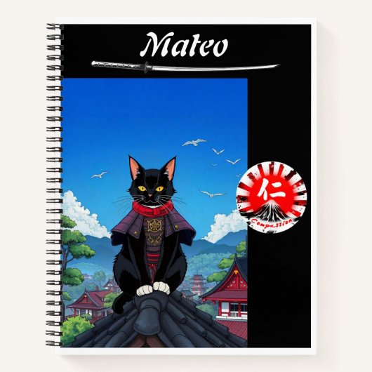 Samurai Compassion Cat Spiral Notitieboek (Voorkant)