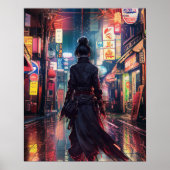 Samurai CyberPunk Modern Nightscape Futuristisch Poster (Voorkant)