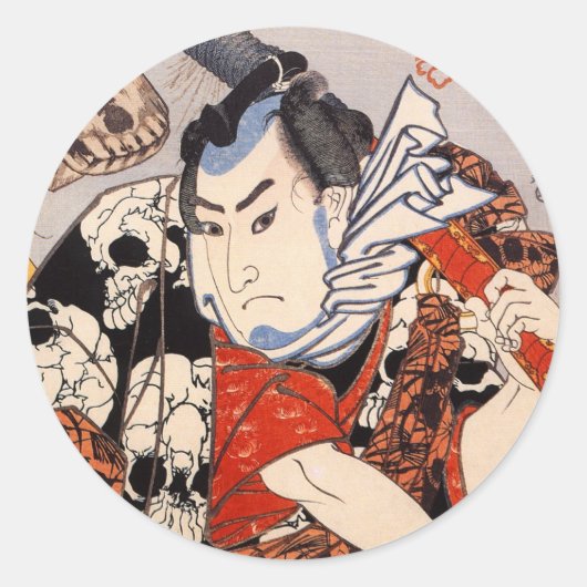 Samurai die een schedelpatroon heeft ronde sticker (Voorkant)