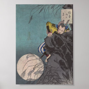 Samurai die Ninja-achtig klimt op een berg Poster