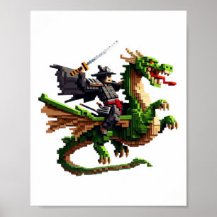 Samurai die op een draak rijden karakter gaming on poster