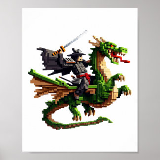 Samurai die op een draak rijden karakter gaming on poster