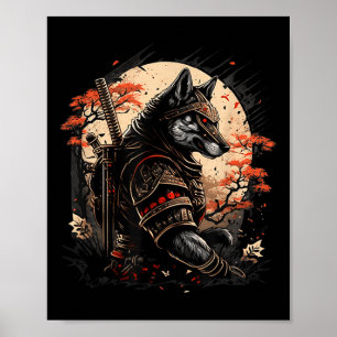 Samurai Dog Japans Tattoo Graphic voor Heren Jonge Poster