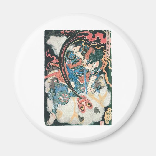 Samurai doodt een demon, oude Japanse schilderijen Magneet (Voorkant)