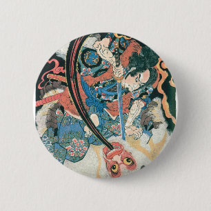 Samurai doodt een demon, oude Japanse schilderijen Ronde Button 5,7 Cm