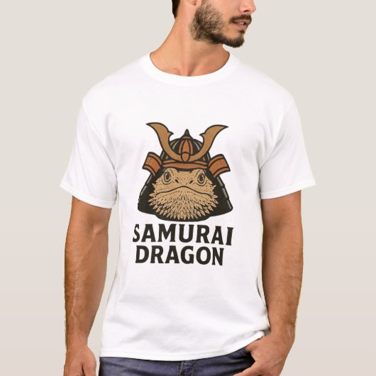 Samurai Draak Retro Baardagaam Grappig T-shirt (Voorkant)