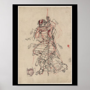 Samurai drink Sake ongeveer 1800 Poster