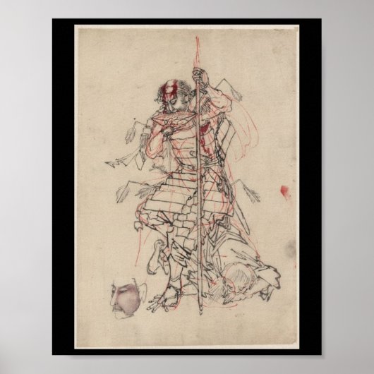 Samurai drink Sake ongeveer 1800 Poster (Voorkant)