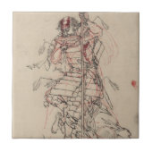 Samurai drink Sake ongeveer 1800 Tegeltje (Voorkant)