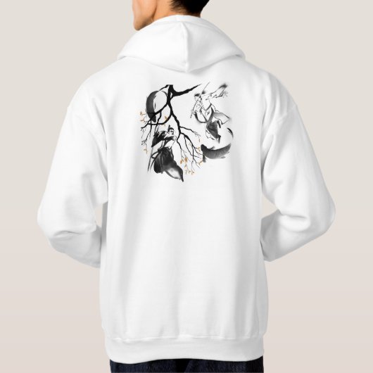 Samurai Duël & Koi Vis: Zen Sumi-e Kunst Hoodie (Achterkant)