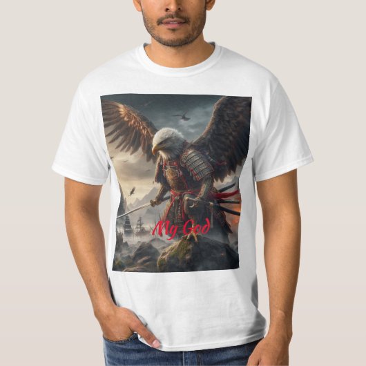 Samurai Eagle: hyperrealistische slagveldscène T-shirt (Voorkant)