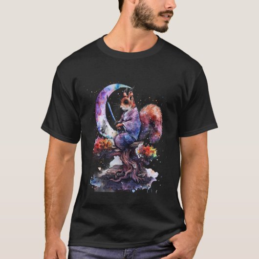 Samurai Eekhoorn Kunstwerk Maan Japanse Samurai Sq T-shirt (Voorkant)