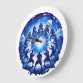 Samurai Eenheid Japans Blauw Inkt Kunst Cirkelvorm Grote Klok (Hoek)