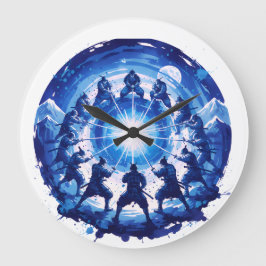 Samurai Eenheid Japans Blauw Inkt Kunst Cirkelvorm Grote Klok