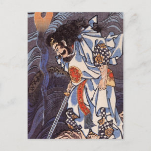 Samurai en Water Dragon Japans afdrukken Briefkaart