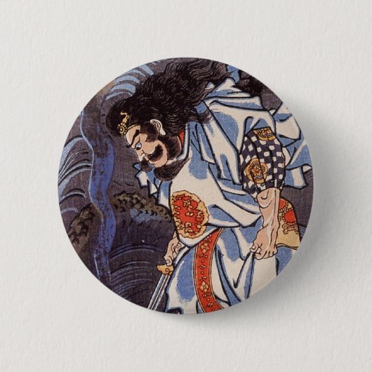 Samurai en Water Dragon Japans afdrukken Ronde Button 5,7 Cm (Voorkant)
