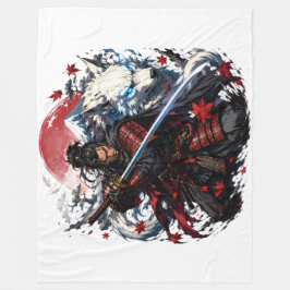 Samurai en White Wolf Mok | Japanse Krijger Fantas Fleece Deken