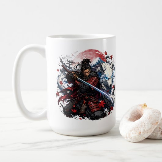 Samurai en Witte Wolf Mok | Japanse Krijger Fantas (Met donut)