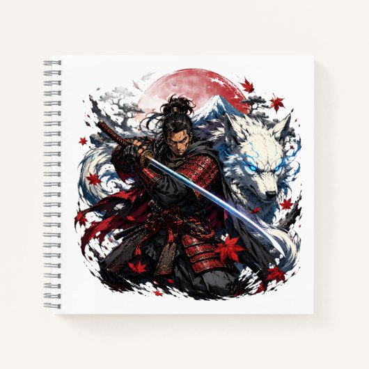 Samurai en Witte Wolf Mok | Japanse Krijger Fantas Notitieboek (Voorkant)