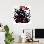 Samurai en Witte Wolf Mok | Japanse Krijger Fantas Poster (Thuiskantoor)