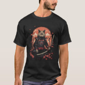 Samurai Feline Sakura bloeit traditioneel Japans T-shirt (Voorkant)