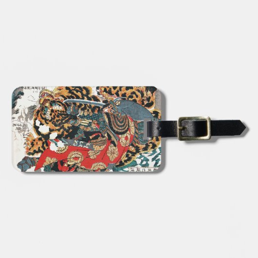 Samurai Fighting a Tiger, Kuniyoshi, Ukiyo-e Bagagelabel (Voorkant horizontaal)