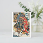 Samurai Fighting a Tiger, Kuniyoshi, Ukiyo-e Briefkaart (Staand voorkant)