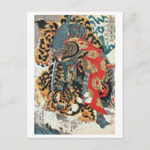 Samurai Fighting a Tiger, Kuniyoshi, Ukiyo-e Briefkaart (Voorkant)