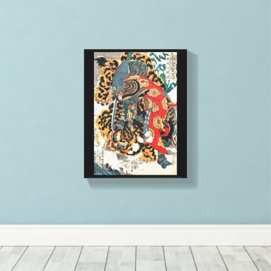 Samurai Fighting a Tiger, Kuniyoshi, Ukiyo-e Canvas Afdruk (Insitu (Houten vloer))