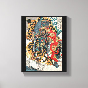 Samurai Fighting a Tiger, Kuniyoshi, Ukiyo-e Canvas Afdruk