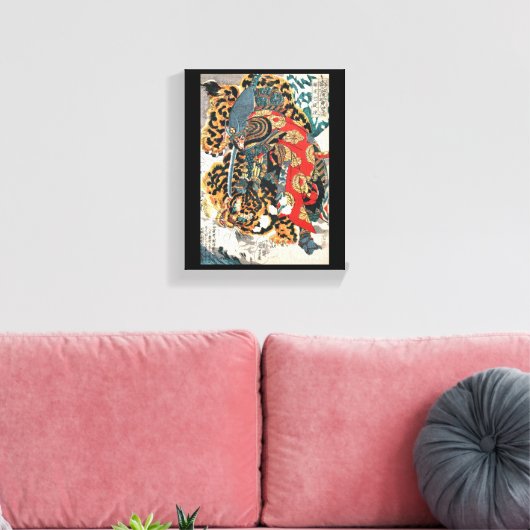 Samurai Fighting a Tiger, Kuniyoshi, Ukiyo-e Canvas Afdruk (Insitu (Woonkamer))