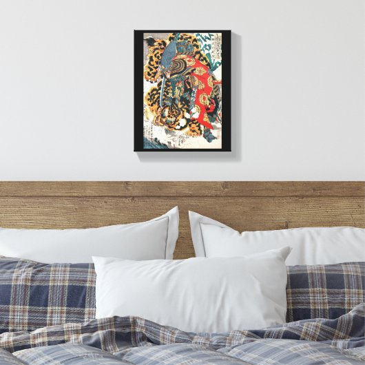 Samurai Fighting a Tiger, Kuniyoshi, Ukiyo-e Canvas Afdruk (Insitu (Slaapkamer))