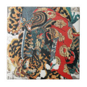 Samurai Fighting a Tiger, Kuniyoshi, Ukiyo-e Tegeltje (Voorkant)