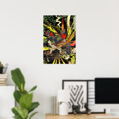 Samurai Fighting Dragon Antiek Japanse Manga Poster (Thuiskantoor)