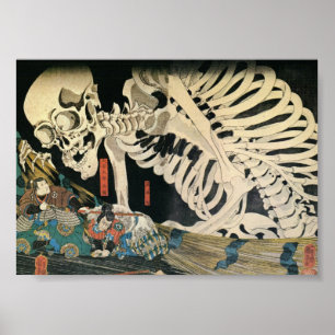 Samurai Fighting en een Giant Skeleton c. jaren '1 Poster