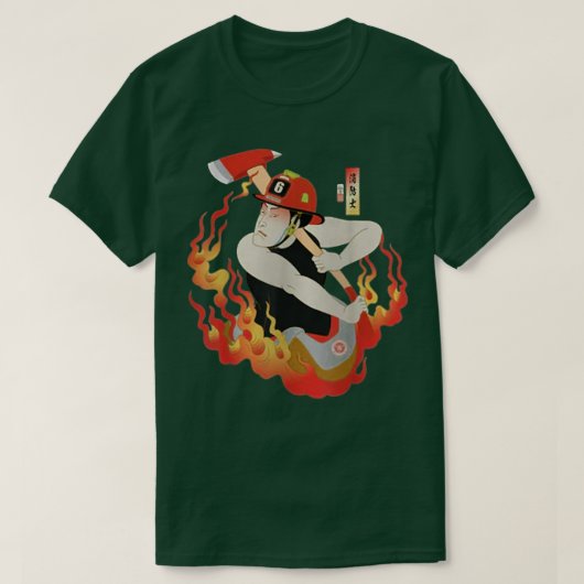 Samurai Firefighter Fireman Ukiyoe Japans Warrio T-shirt (Design voorkant)