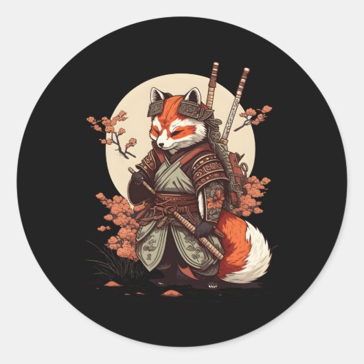 Samurai Fox Warrior Japans Ninja Fox Kawaii Ronde Sticker (Voorkant)