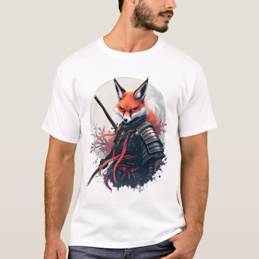 Samurai Fox Warrior Japanse Ninja Fox Kawaii T-SH T-shirt (Voorkant)