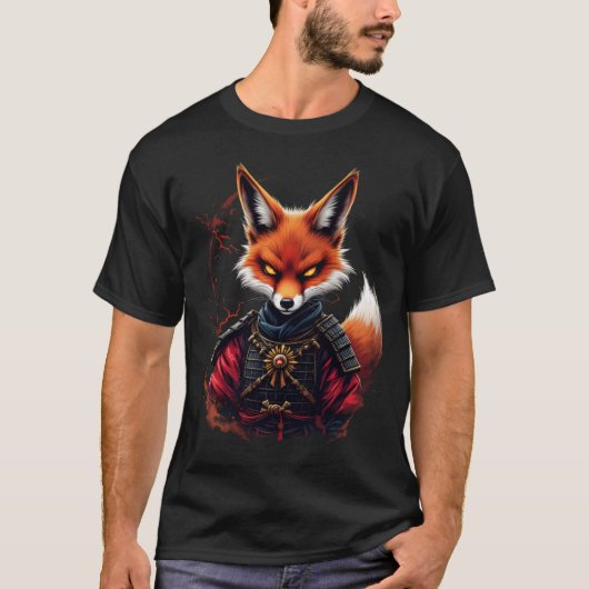 Samurai Fox Warrior Japanse Ninja Fox Kawaii T-SH T-shirt (Voorkant)