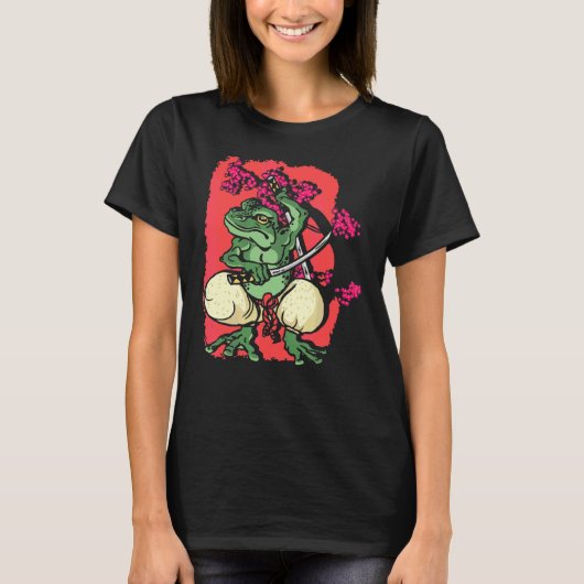 Samurai Frog Kendo Katana Cherry Blossom Tree Saku T-shirt (Voorkant)